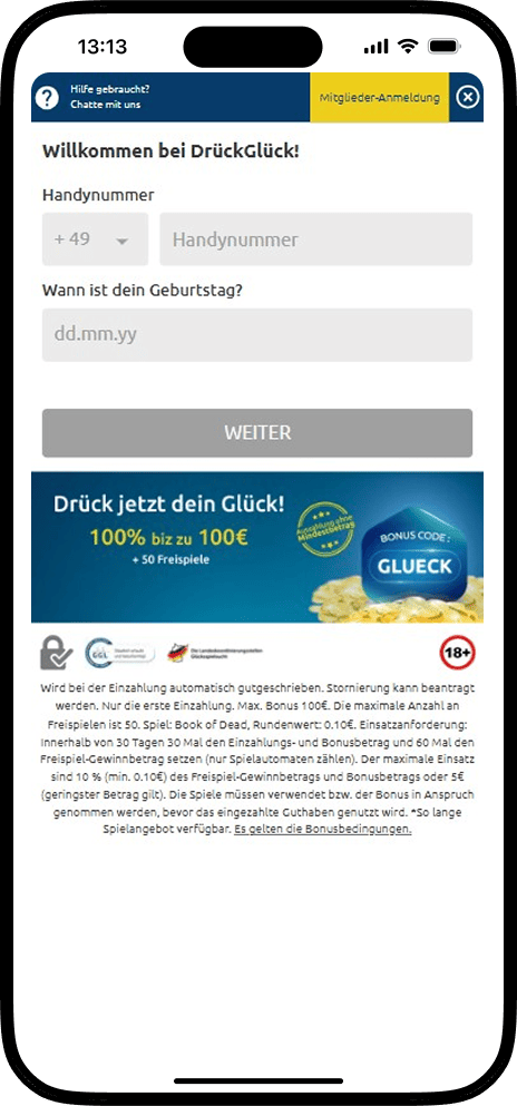 DrückGlück Einzahlen